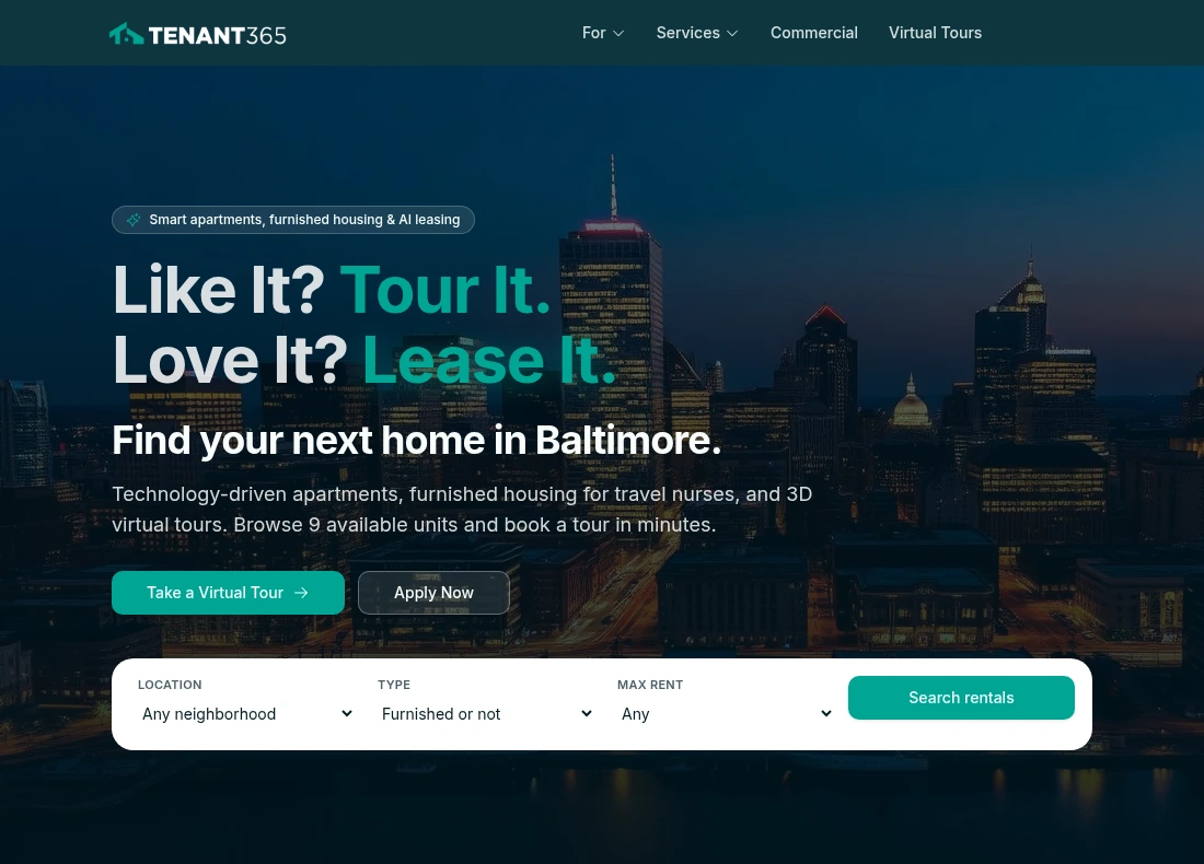 Tenant 365 website homepage.