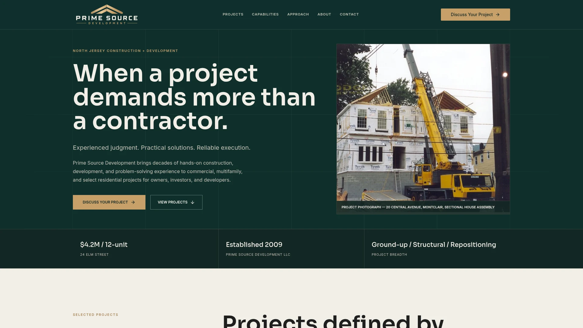 Prime Source Development website homepage, designed and built by Ronin Labs.